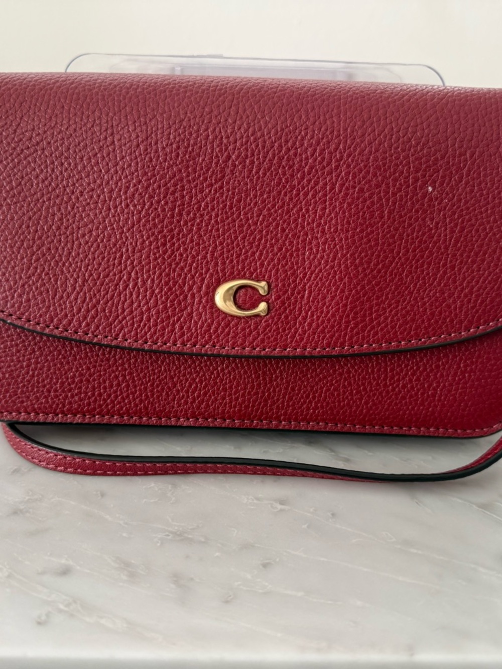Coach Red Pebbled Leather Crossbody with Gold C Accent
